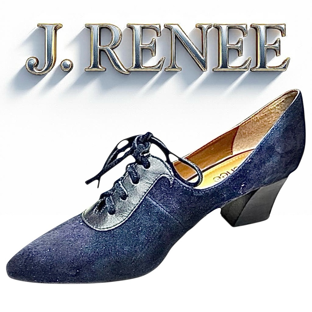J. Renee Navy Blue Suede Lace-Up Low Heel Pumps